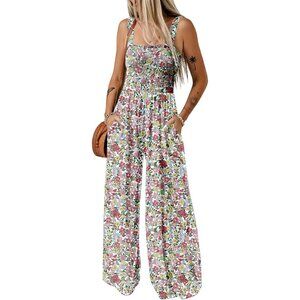 Women Pink Casual Loose Overalls Jumpsuits One Piece Sleeveless Printed Pant